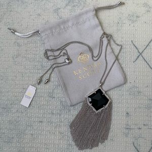 Kendra Scott Kingston silver long black pendant necklace